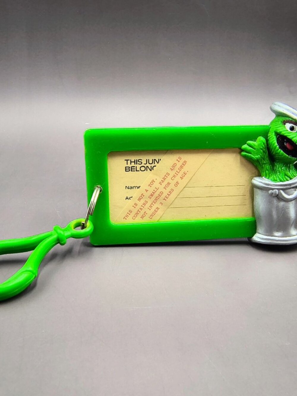 Oscar Grouch Clip On Identification w Paper Insert Applause Sesame Street Junk
